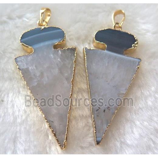 druzy agate pendant, arrowhead, gold plated