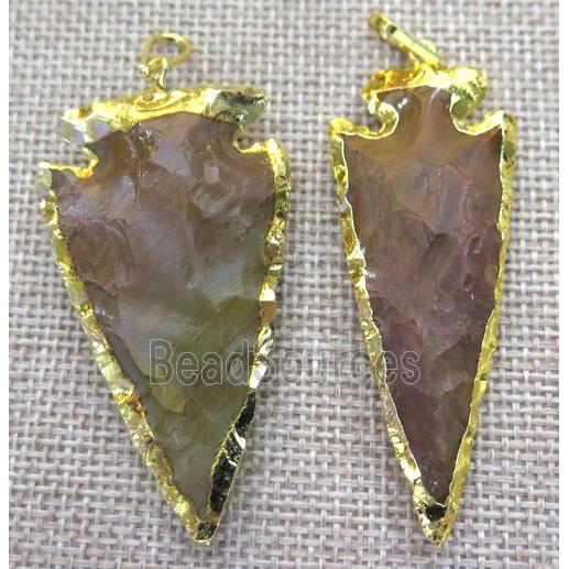 hammered Rock Agate arrowhead pendant, gold plated