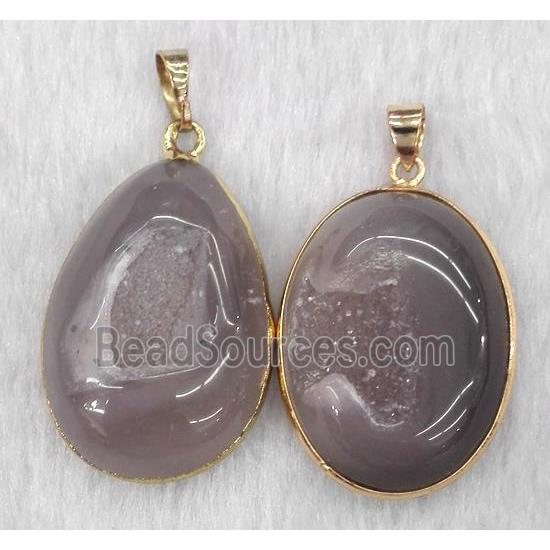 gray druzy agate pendant, mix shape