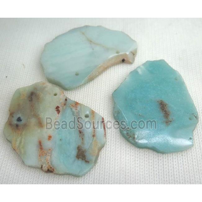 Amazonite slice pendant with 2holes, freeform, blue