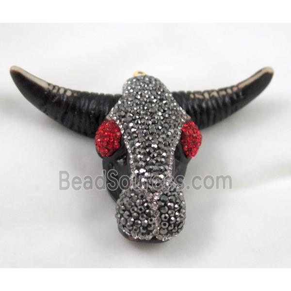 bone pendant paved rhinestone, cattle head