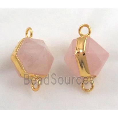 rose quartz connector, gold plated