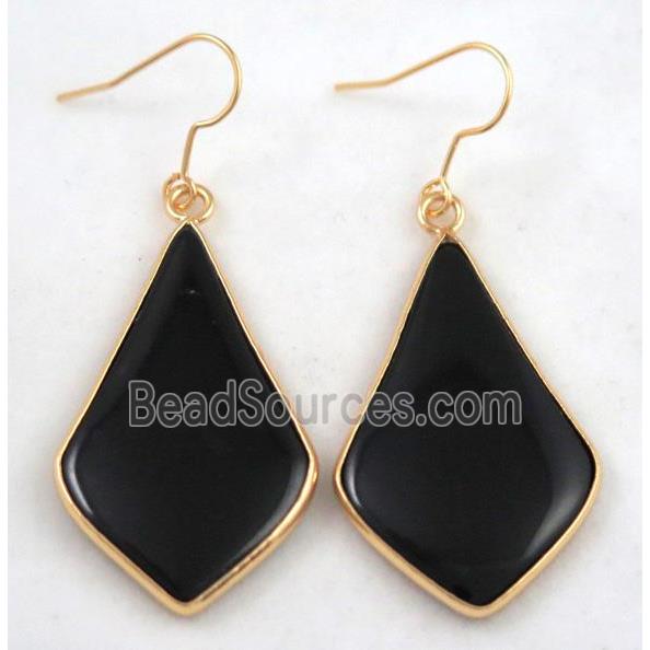 black agate earring, gold plated