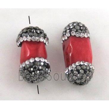 red coral bead paved rhinestone, tube