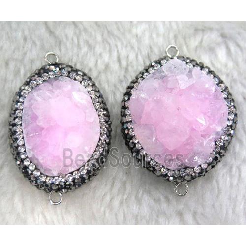 pink Druzy Quartz connector paved rhinestone, freeform