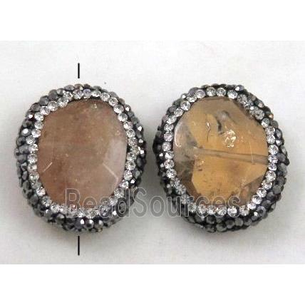 Citrine bead paved rhinestone, faceted freeform, yellow