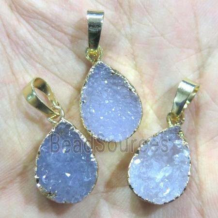 druzy agate pendant, teardrop, gold plated