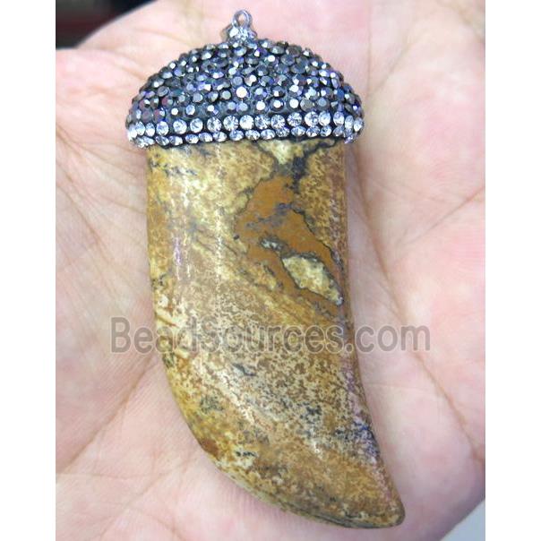 picture jasper pendant paved rhinestone, horn