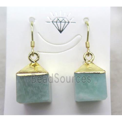 Amazonite stone cube earring, gold plated