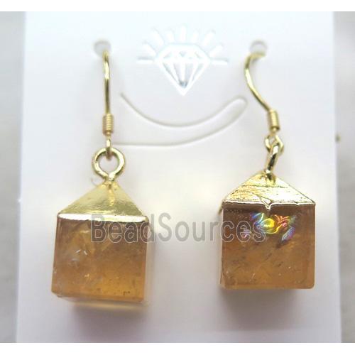 citrine cube earring, gold plated