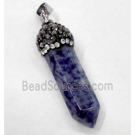 sodalite bullet pendant paved rhinestone, blue