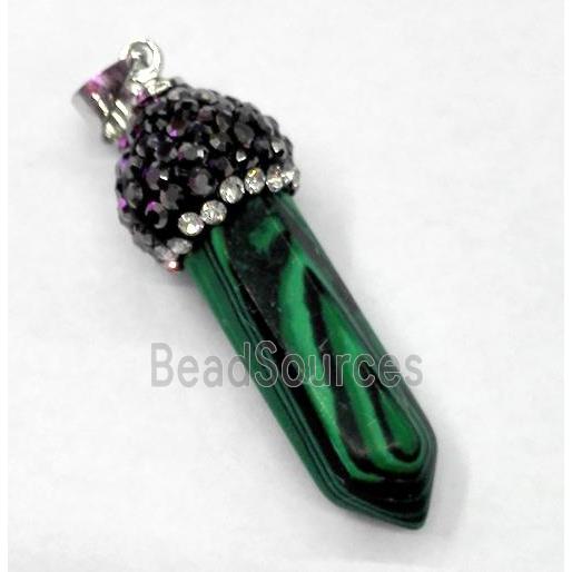 malachite bullet pendant paved rhinestone, green
