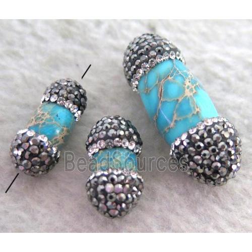 aqua Imperial Jasper bead paved rhinestone, barrel