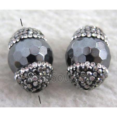 hematite beads paved rhinestone, faceted round