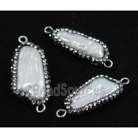 freshwater pearl connector paved rhinestone, freeform