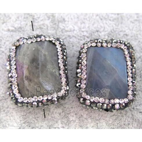 labradorite beads paved rhinestone, faceted rectangle