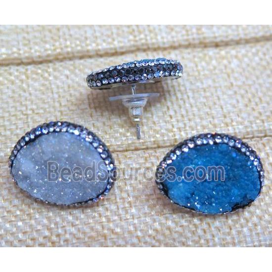 druzy agate earring studs, mix color, copper, platinum plated