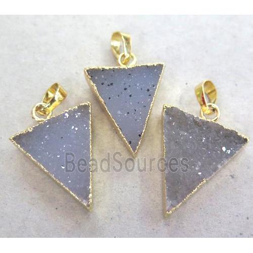 druzy agate triangle pendant, natural color, gold plated