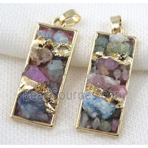 Fluorite pendant, rectangle, copper, gold plated