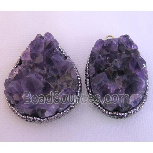 amethyst druzy pendant pave rhinestone, freeform