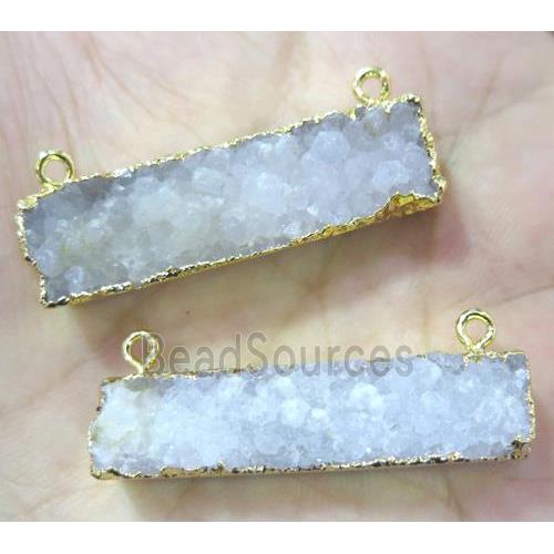 white quartz druzy pendant with 2loops, rectangle, gold plated