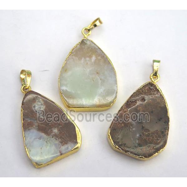 Australian Chrysoprase teardrop pendant, gold plated, B-grade