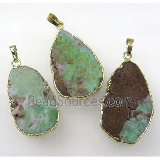 Australian Chrysoprase teardrop pendant, gold plated