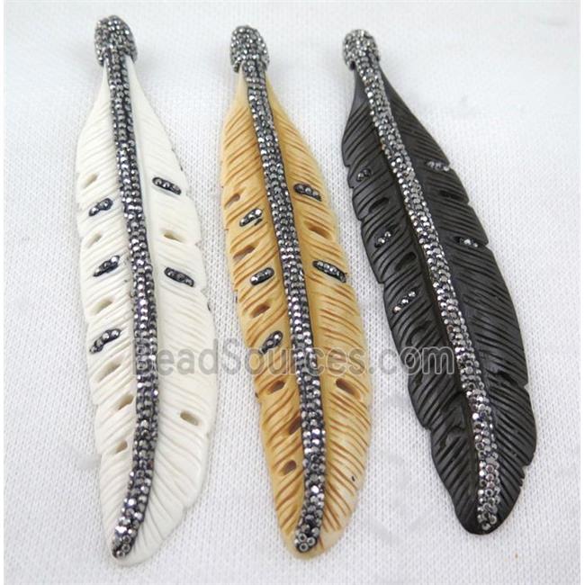 bone feather pendant paved rhinestone, mix color