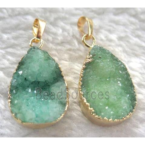 green quartz teardrop pendant, gold plated