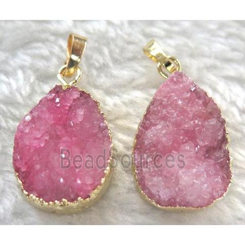 pink quartz teardrop pendant, gold plated