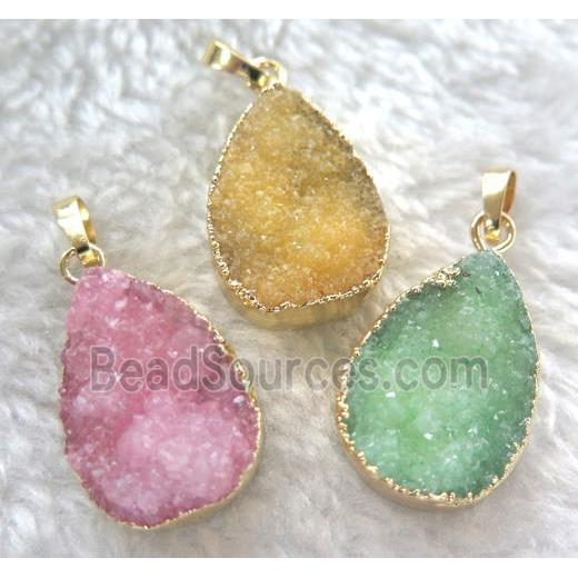 quartz teardrop pendant, mix color, gold plated