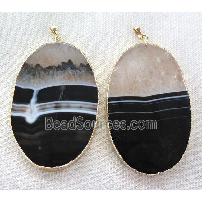 black agate pendant white druzy, oval, gold plated