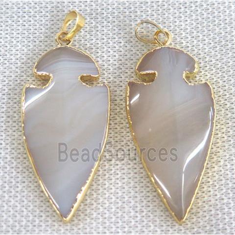 gray agate pendant, arrowhead, gold plated