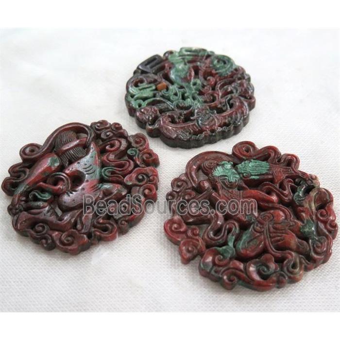 henan jade pendant, flat round, darkred