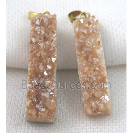 quartz druzy pendant, rectangle, gold champagne