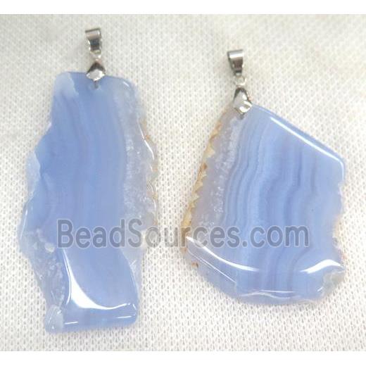 Blue Lace Agate Slice Pendant, freeform