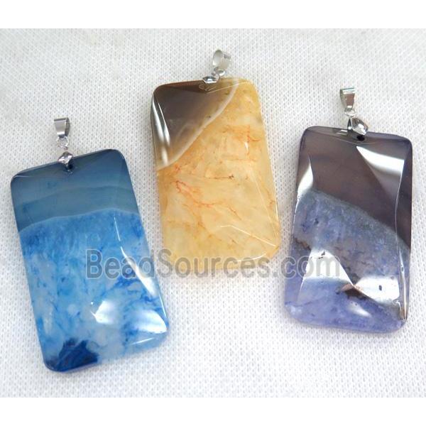 agate druzy pendant, faceted rectangle, mix color