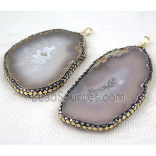 gray agate slice pave gold Foil, rhinestone, freeform