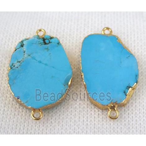 blue turquoise slice connector, freeform, gold plated
