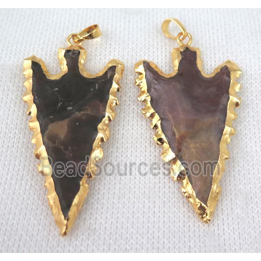 hammered Rock Agate arrowhead pendant, gold plated