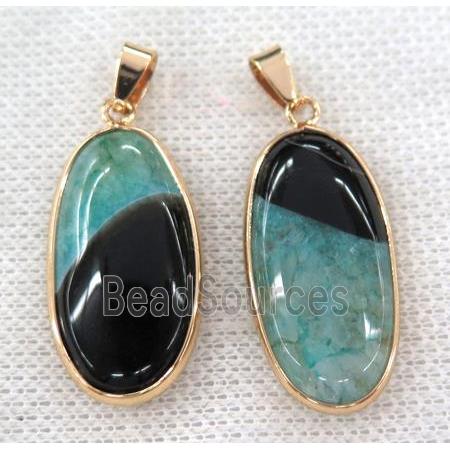 green druzy agate oval pendant, gold plated