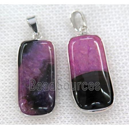 hotpink druzy agate pendant, rectangle, silver plated