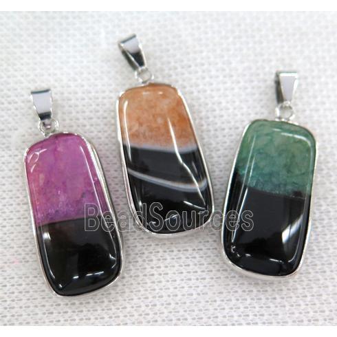 druzy agate pendant, mix color, rectangle, silver plated