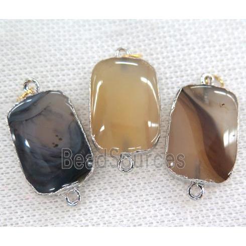 Heihua Agate connector, rectangle, silver plated