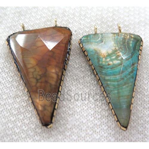 Dragon veins Agate pendant pave gold foil with 2loops, faceted triangle