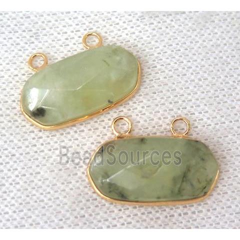 green prehnite pendant with 2loops, faceted oval, gold plated