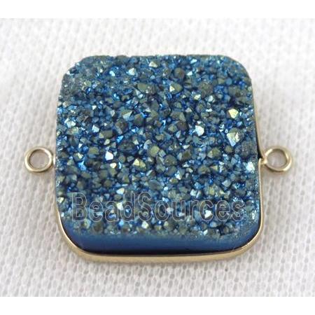 druzy quartz connector, square, green electoplated