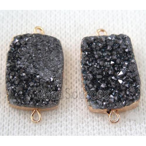 black druzy quartz connector, rectangle, gold plated