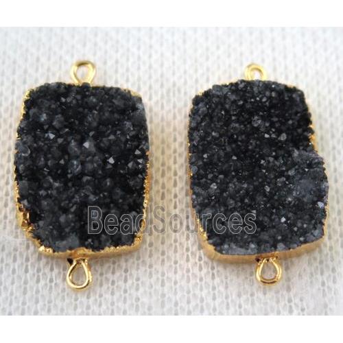 black druzy quartz connector, rectangle, gold plated