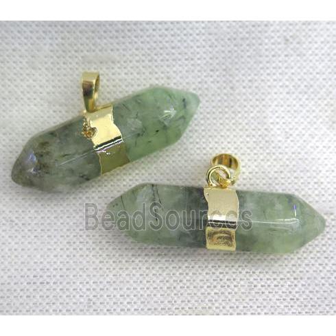 green prehnite bullet pendant, gold plated